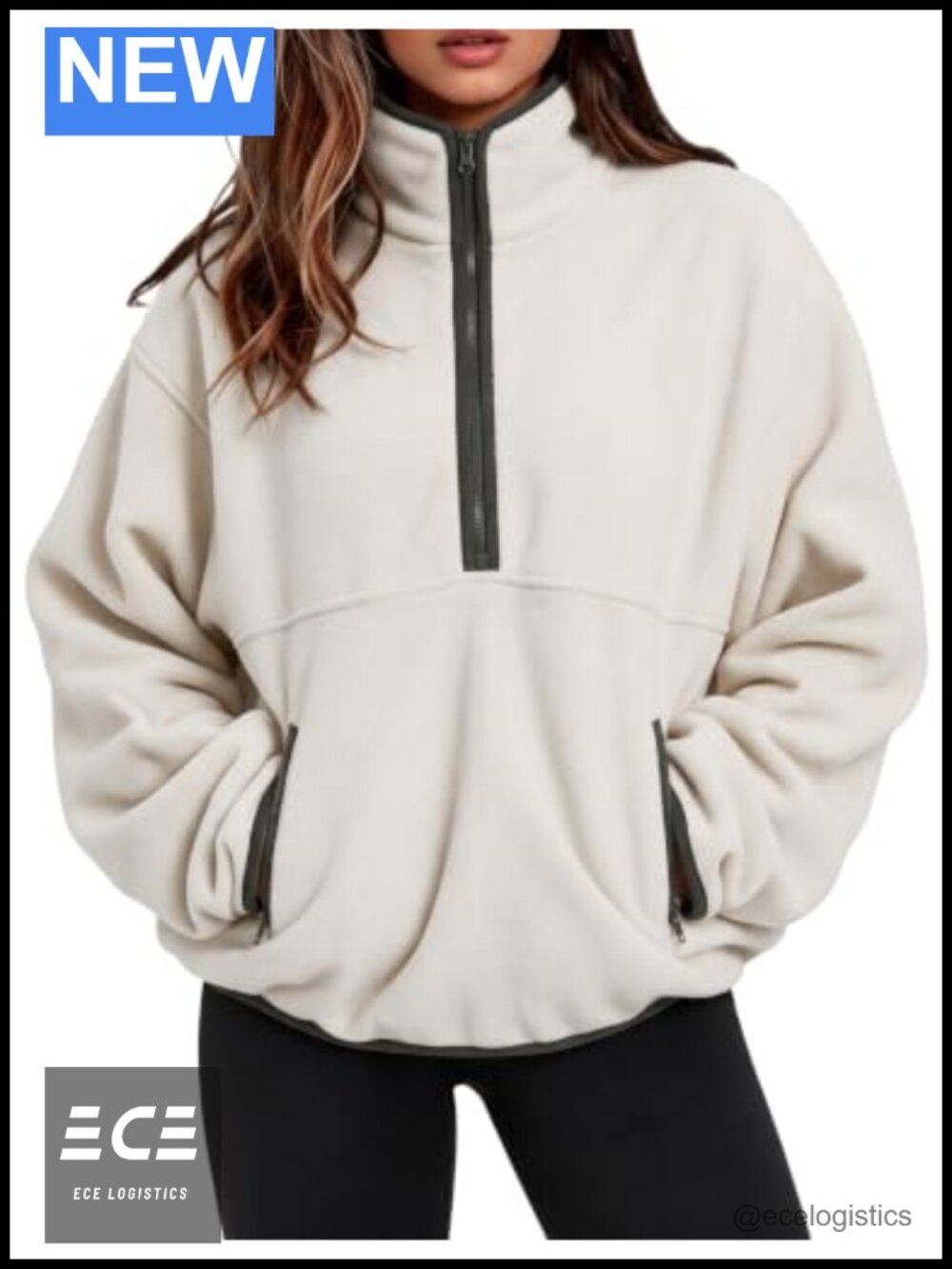 Fleece Quarter Zip Pullover Oversized Sweatshirt Womens Pockets